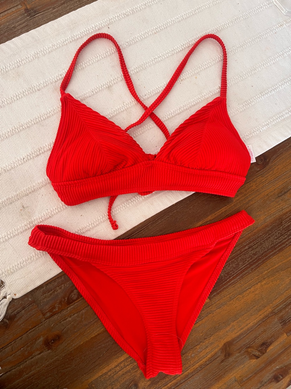 Xhilaration Red Ribbed Triangle Bikini Set